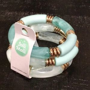 NWT Jolli Molli Boutique Set Of 3 Aqua Stretch Bracelets!